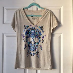 Hybrid Apparel , Tan XL Floral Skull Print T Shirt